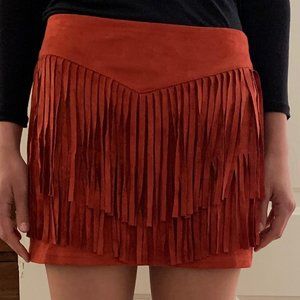 Faux Suede Skirt with Fringe